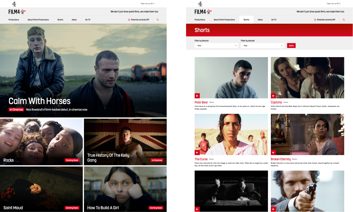 Screengrabs of the Film4 website