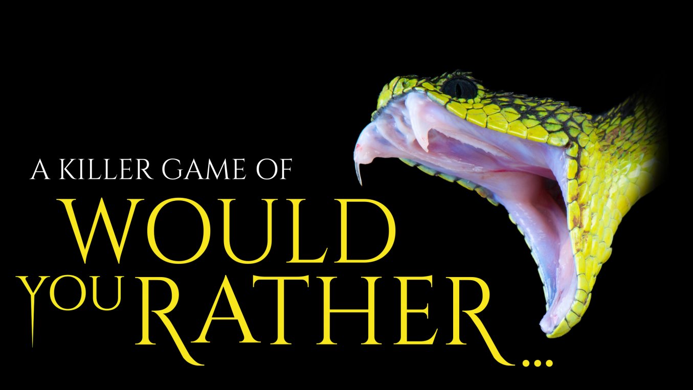 A snake seemingly attacking the title - A Killer game of WOULD YOU RATHER... Screenshot of the NHM game landing page
