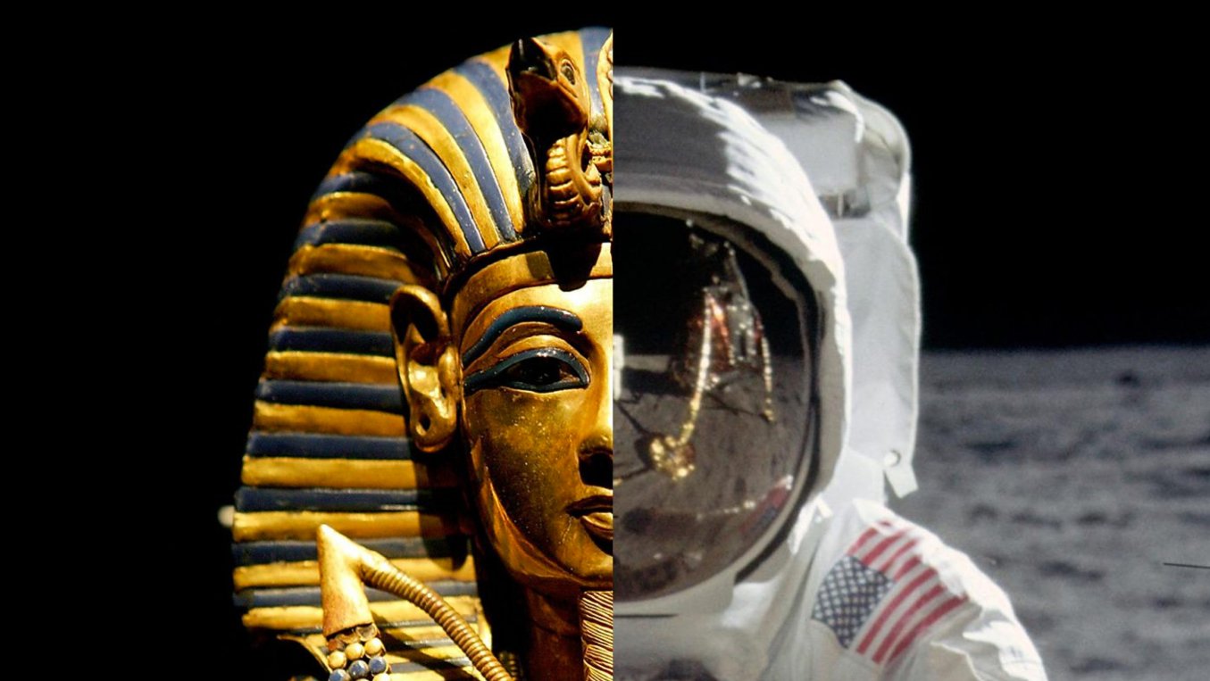 Half split image of a pharaoh and an astronaut