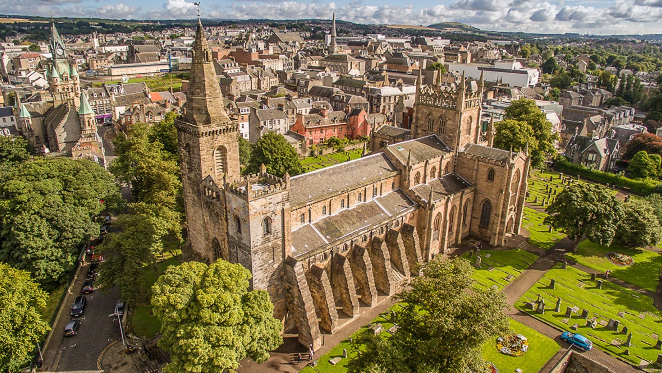 An aerial shot of Dunfermline Abbey 