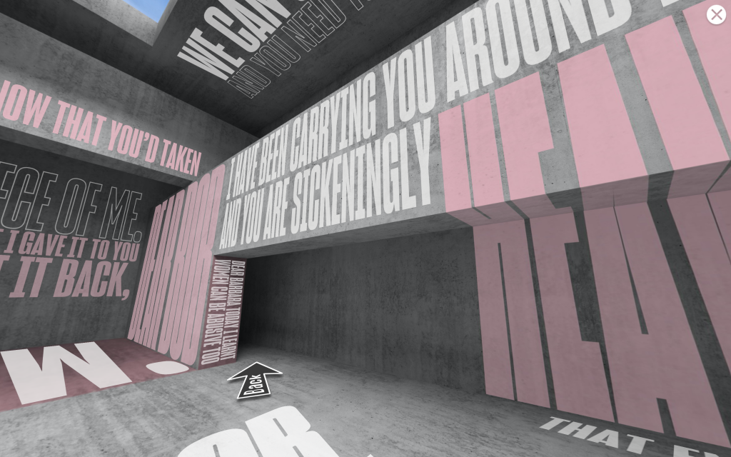 Screenshot of typography on walls of large room